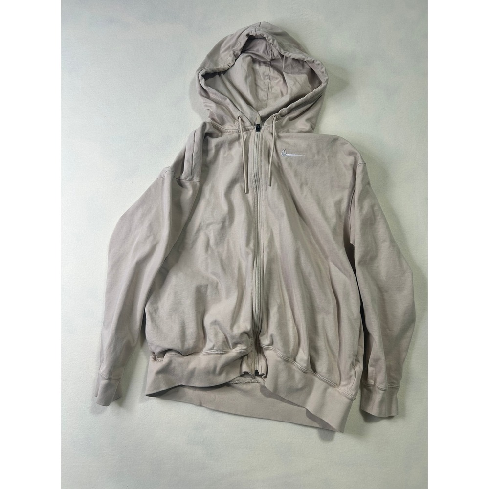 Nike Mens Small Full Zip Hoodie Tan Taupe Embroidered Swoosh Sweatshirt Jacket